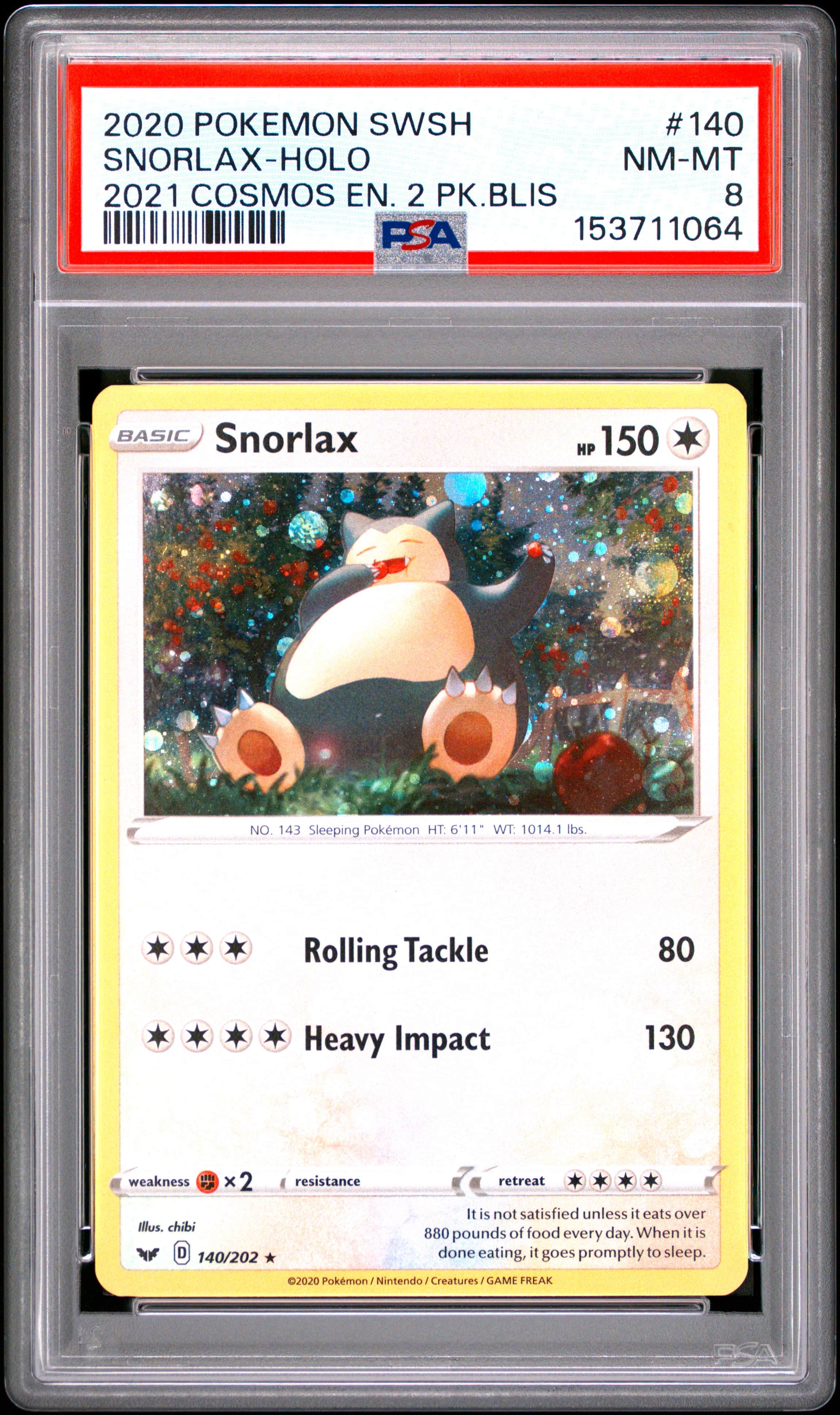 2020 #140 Snorlax-Holo PSA 8 Swo